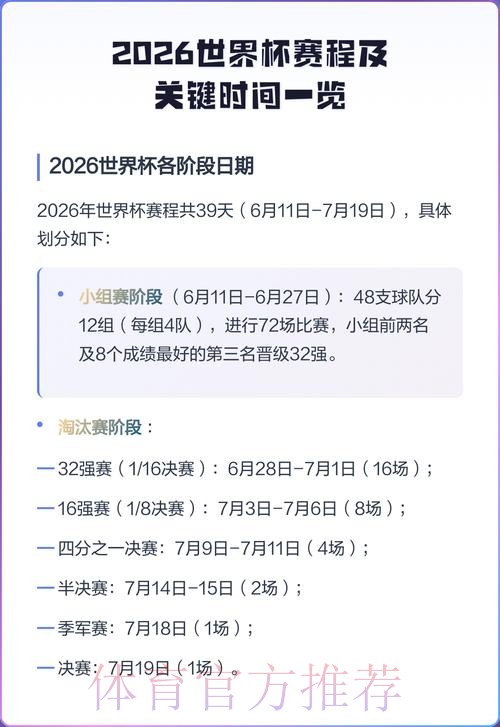 2026世界杯每日赛程官方发布最新时间表免费观看